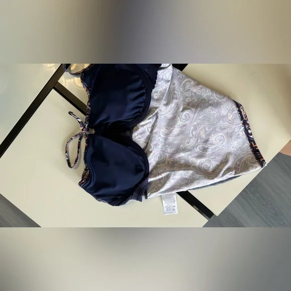 New Lands' End Size 12 Underwire Wrap Tie Tankini Set High Waist Retro Paisley - Picture 12 of 13